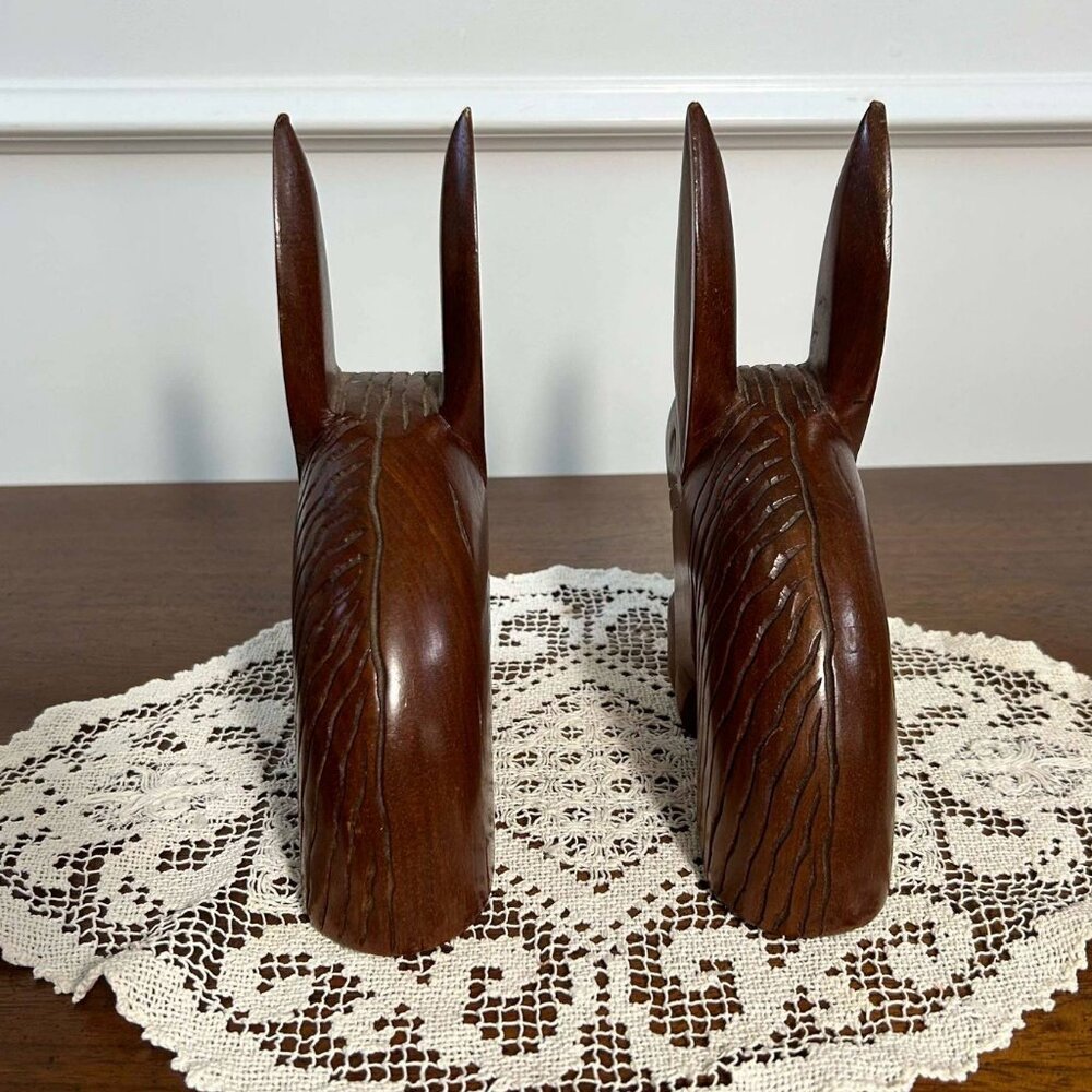 MCM hand carved teak donkey bookends - Picture 8 of 10
